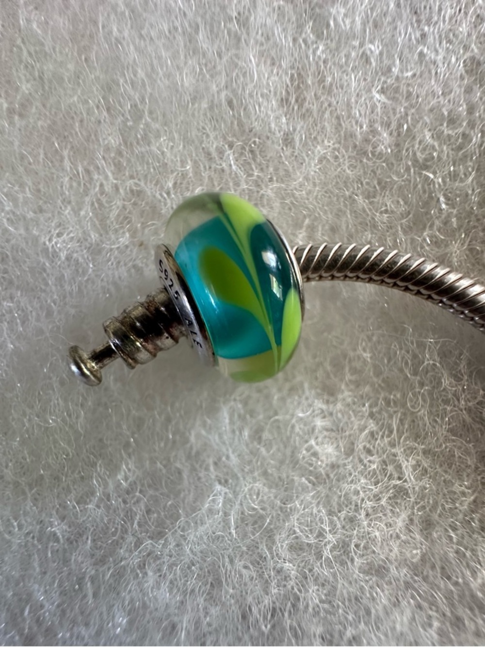 Pandora Murano Green and Teal Glass Flower Bead Charm